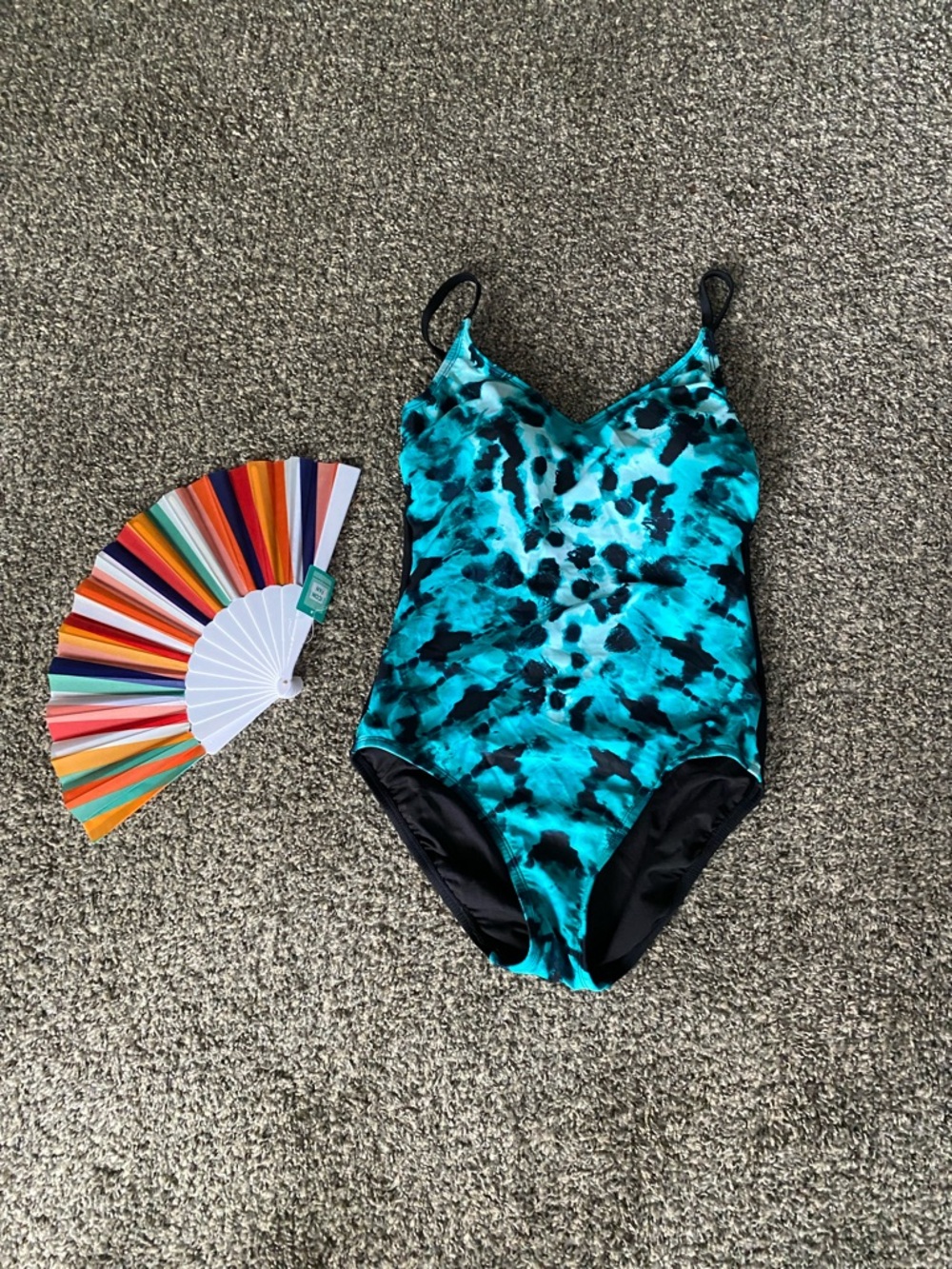Teal Tie-Dye One-Piece Swimsuit with Adjustable Straps